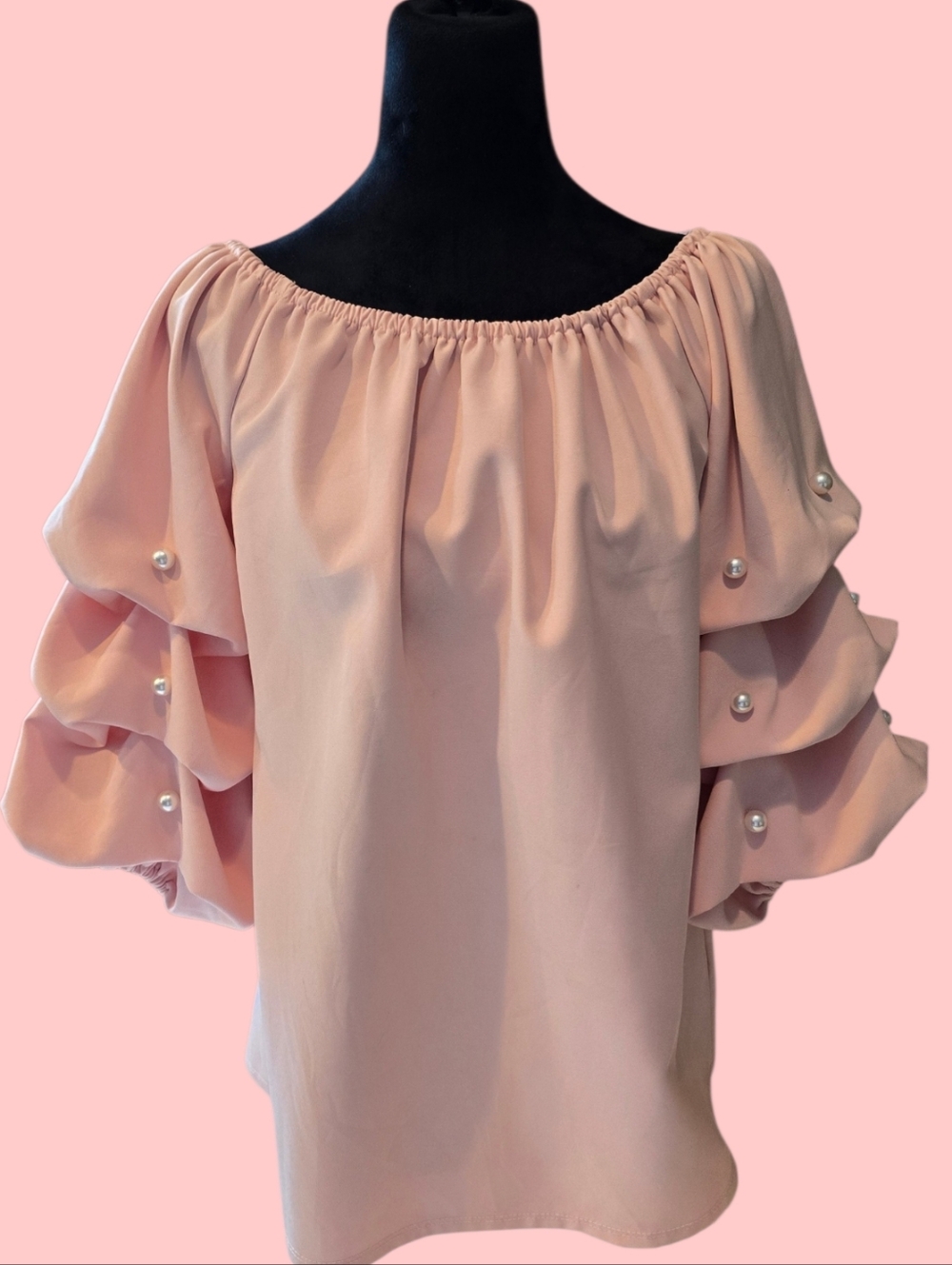 S Levine Peach Blouse With Pearls Medium